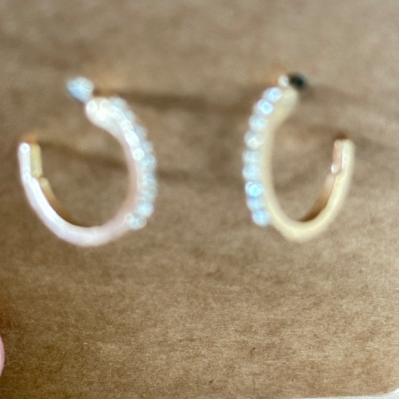 2/$15 Gold tone hoop earrings with clear round crystals on top half. Post back. - Picture 8 of 9